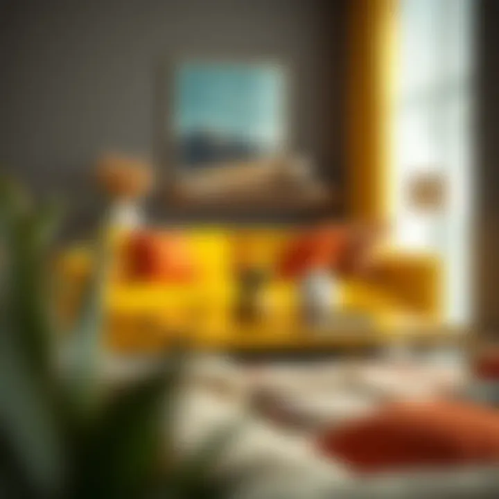 Vibrant yellow coffee table with complementary color accents