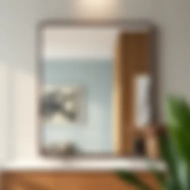 High-Quality Mirror with Sleek Frame A close-up view of a high-quality mirror with a sleek frame, perfect for a home fitness area.