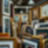A collection of diverse picture frames in a local market setting