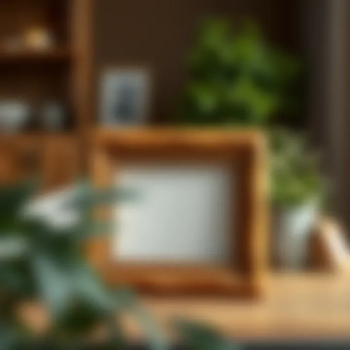 Close-up of a decorative wooden picture frame on a table
