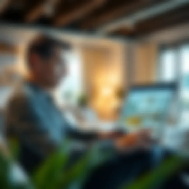 A user interacting with a furniture planning software on a laptop