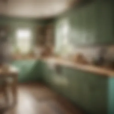 Cozy kitchen showcasing light green cabinets paired with natural wood elements