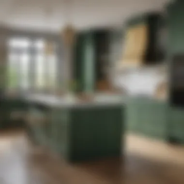 Elegant Green Cabinets in Modern Kitchen Elegant kitchen featuring rich green cabinets with brass fixtures