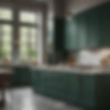 Stylish Dark Green Cabinets and Marble Surfaces Stylish kitchen with dark green cabinets and marble countertops