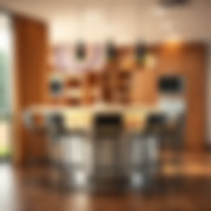 Chic Bar Stool Configuration Stylish high bar stools around a contemporary countertop