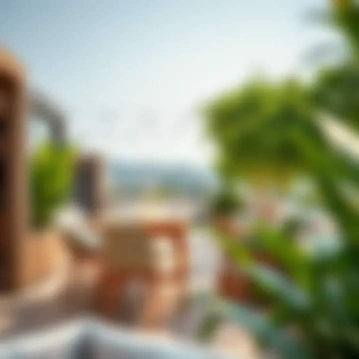 Inviting Outdoor High Dining Experience Trendy outdoor high dining setup with lush greenery