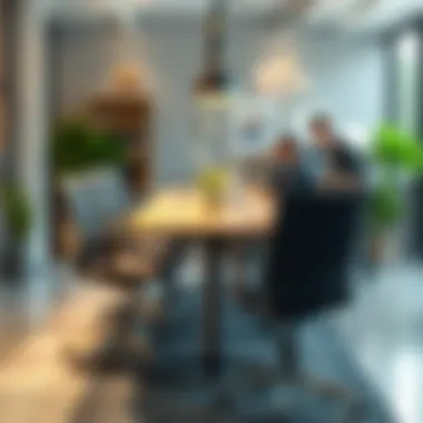 Functional High Table in a Productive Workspace Cozy workspace featuring a high table and ergonomic chairs