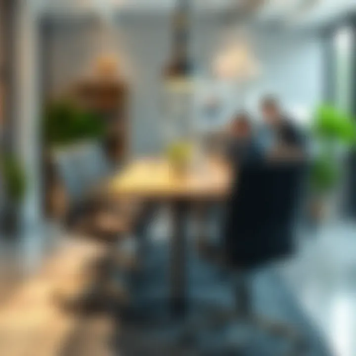 Functional High Table in a Productive Workspace Cozy workspace featuring a high table and ergonomic chairs