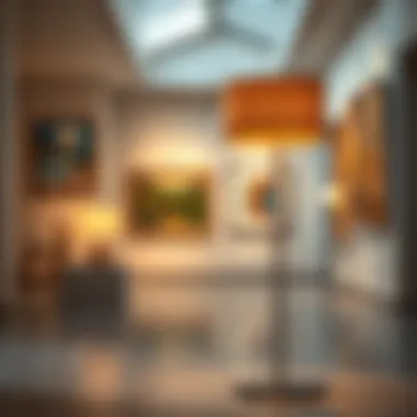 Artistic floor lamp adding character to a modern art gallery