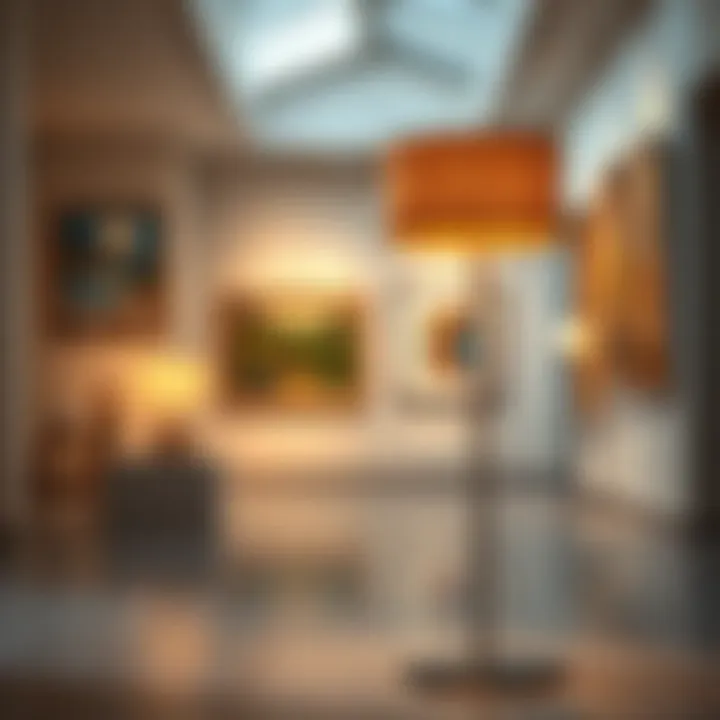 Artistic floor lamp adding character to a modern art gallery