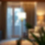 Elegant modern floor lamp illuminating a cozy living room