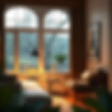 Stylish arc floor lamp creating a warm ambiance in a reading nook