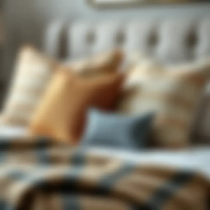 Eclectic throw pillows showcasing various textures and colors on a stylish bed