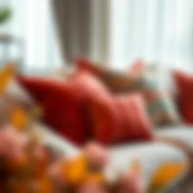 Luxurious velvet throw pillows arranged elegantly on a modern sofa