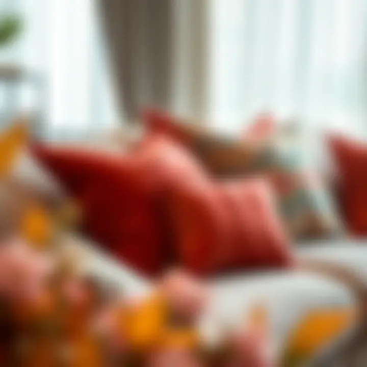 Luxurious velvet throw pillows arranged elegantly on a modern sofa