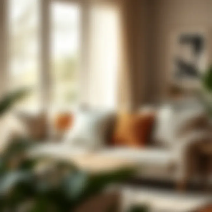 Minimalist throw pillows in neutral tones enhancing a cozy living room