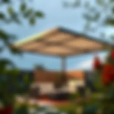 Installation of a sun shelter canopy in a garden setting