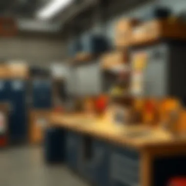 Workshop Organizational Excellence with Lowe's Cabinets Organizational features of Lowe's cabinets showcased in a workshop environment