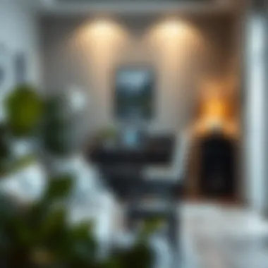 A cozy living space featuring a functional desk layout