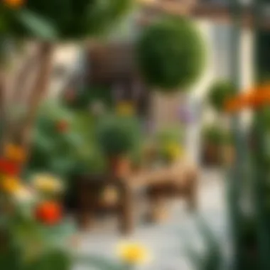 Rustic Charm: A Wooden Plant Bench Stand Rustic wooden plant bench stand in a garden setting