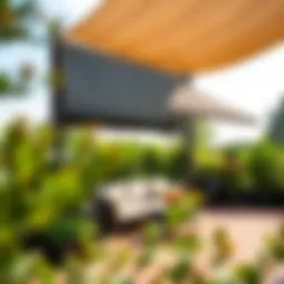 Elegant outdoor wind blocking shade in a garden setting