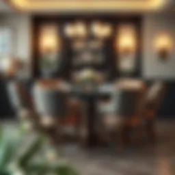 Elegant pub style table set with six chairs in a cozy setting