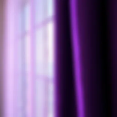 Luxurious Fabric Texture of Purple Curtains Close-up view of rich purple fabric texture used for curtains