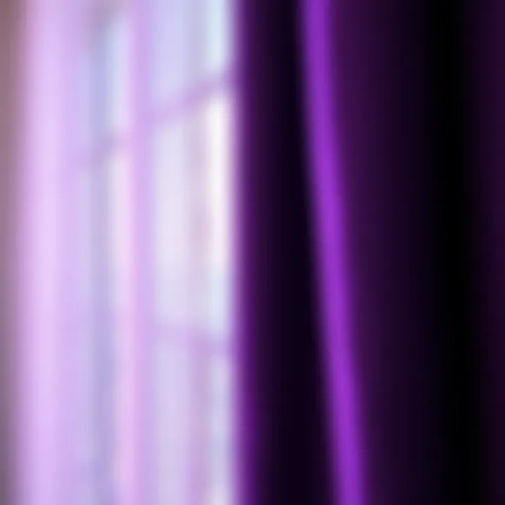 Luxurious Fabric Texture of Purple Curtains Close-up view of rich purple fabric texture used for curtains
