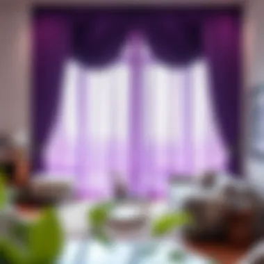 Sophisticated Living Room with Purple Curtains Elegant purple curtains draping a large window in a modern living room