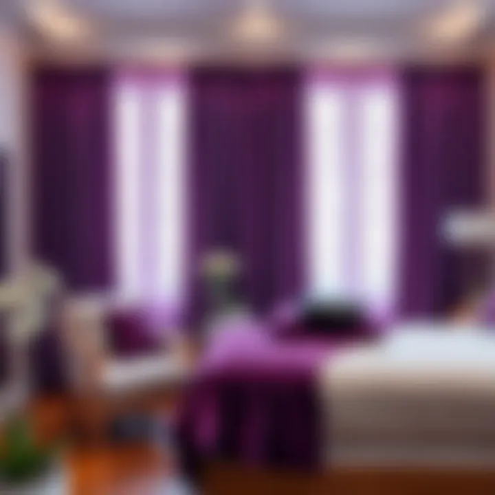Chic Bedroom Decor with Purple Curtains Stylish bedroom featuring purple curtains and complementary decor