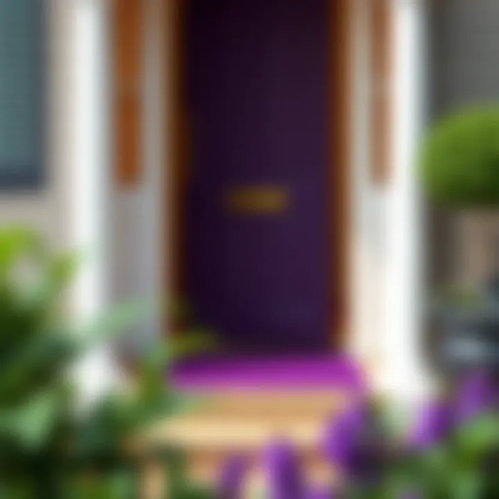 Strategic Placement of a Purple Door Mat A stylishly placed purple door mat at the entrance