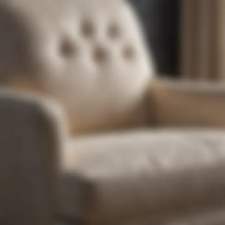 Close-up of the fabric texture on a small upholstered chair with arms