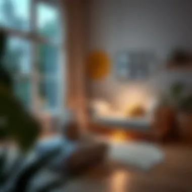Cozy Reading Nook Enhanced by Smart Lighting Smart floor lights enhancing a cozy reading nook