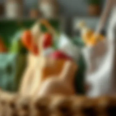 A close-up of various materials used in grocery tote designs