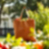 A stylish and eco-friendly grocery tote displayed against a natural backdrop
