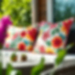 Vibrant summer cushion covers on a patio furniture