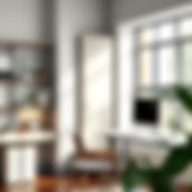 Minimalist Office Featuring a Tall Slim Corner Cabinet Functional tall slim corner cabinet in a minimalist office