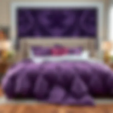Luxurious Purple Comforter Luxurious purple comforter draped over plush bedding