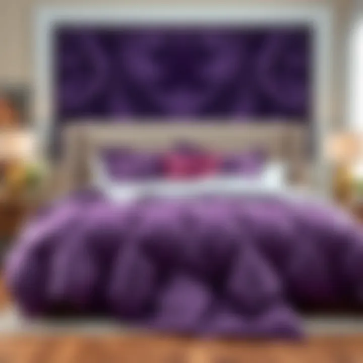 Luxurious Purple Comforter Luxurious purple comforter draped over plush bedding