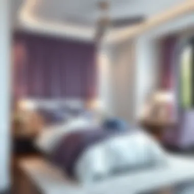Stylish Bedroom Decor Stylish bedroom featuring white and purple decor
