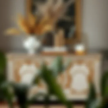 Styled White Gold Chest with Decorative Items White gold chest styled with decorative items and plants