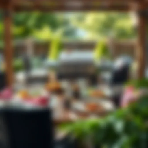 Elegant patio barbecue setup with gourmet dishes