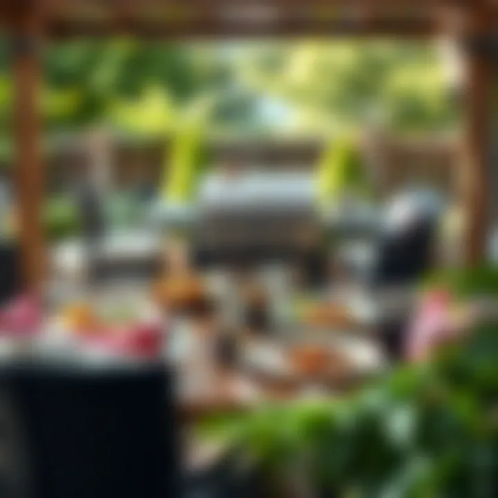 Elegant patio barbecue setup with gourmet dishes