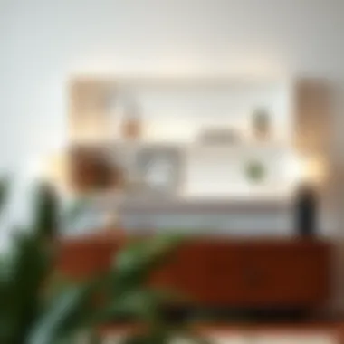 Minimalistic White Lacquer Shelf with Decor Elegant white lacquer wall shelf showcasing minimalistic decor