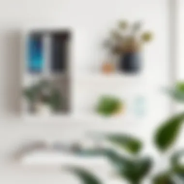 Chic Arrangement on White Lacquer Shelf Stylish arrangement of books and plants on a white lacquer shelf