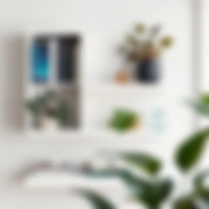 Chic Arrangement on White Lacquer Shelf Stylish arrangement of books and plants on a white lacquer shelf