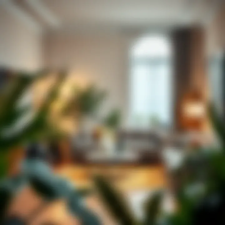 Trendy interior design featuring a blend of faux plants and natural decor elements