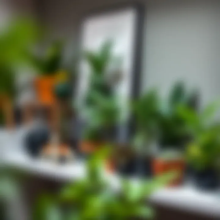 Diverse selection of faux plants displayed on a modern shelf with aesthetic appeal