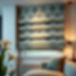 Elegant roman blind showcasing intricate fabric patterns