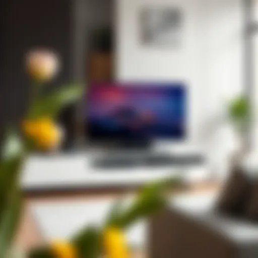 Sleek modern television pedestal stand in a contemporary living room setting